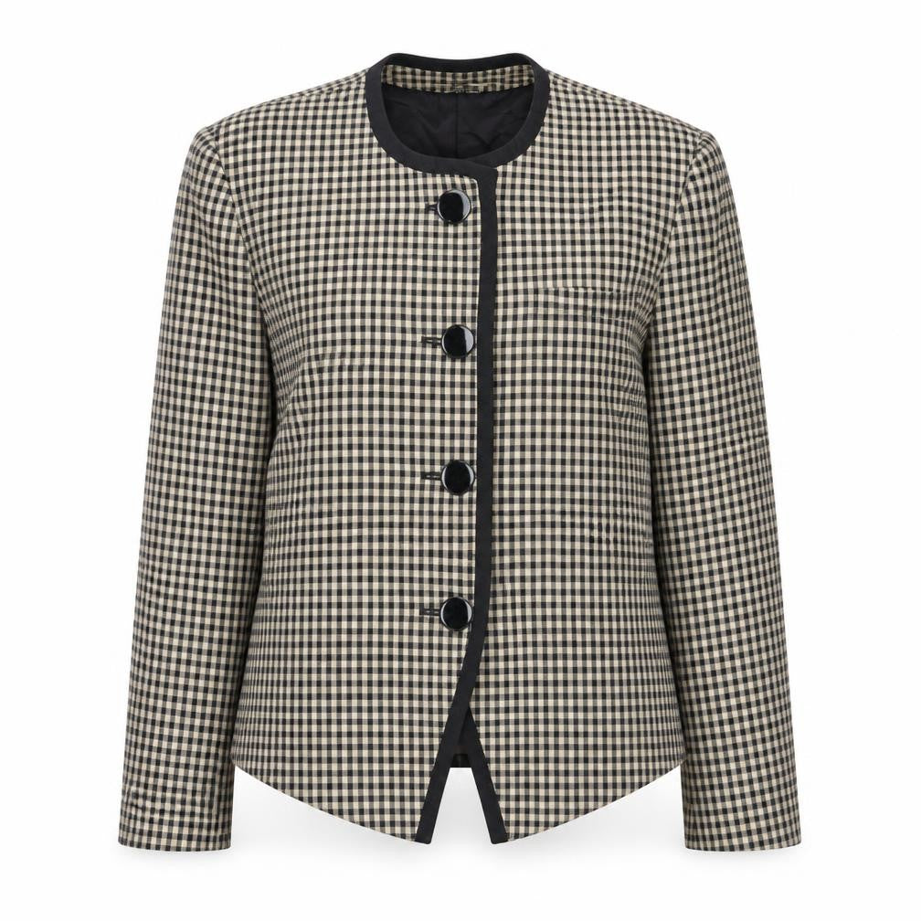 Front view of Park Square Women Beige Checked Blazer Jacket, size 12, Classic Style