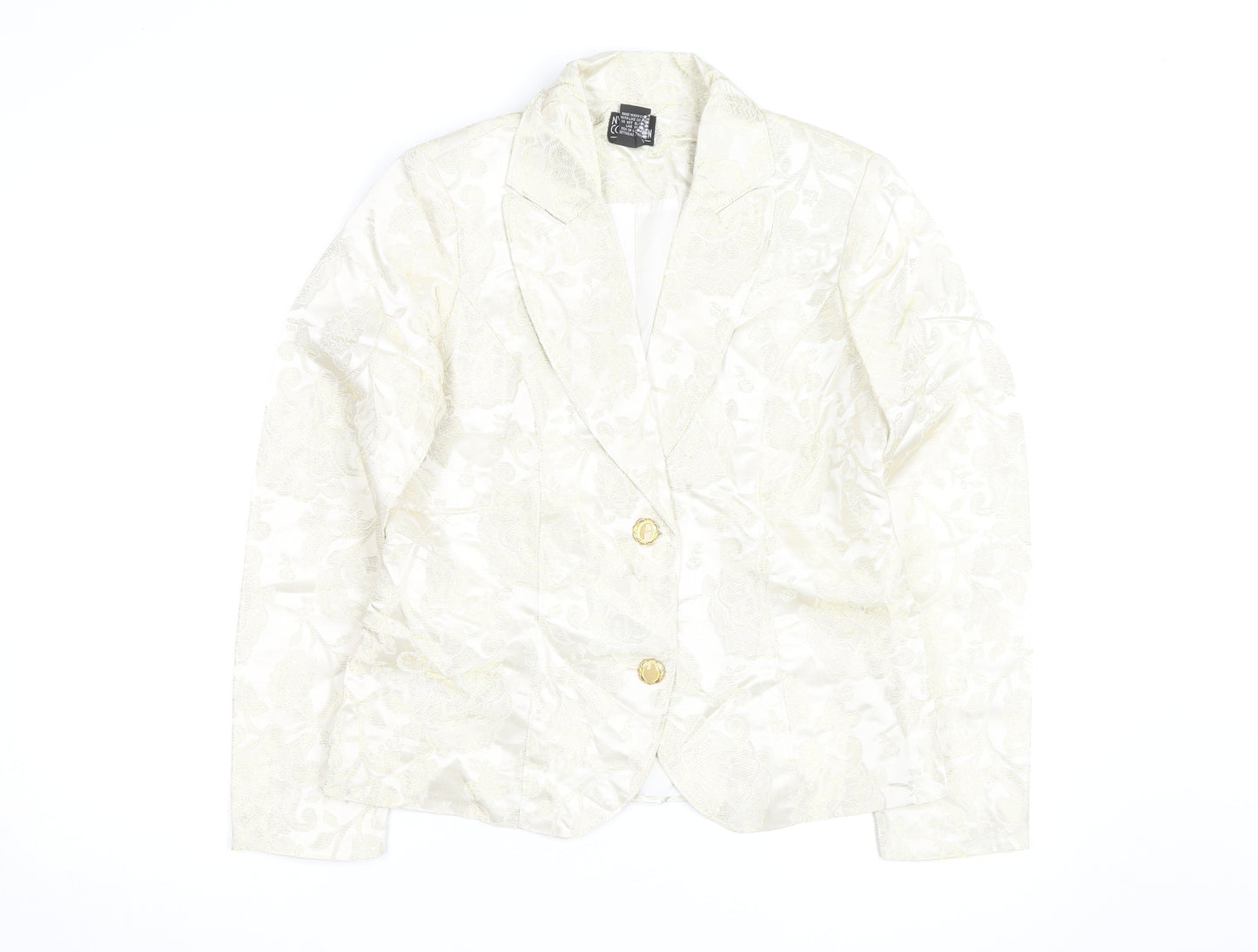 NY Collection Women's Ivory Metallic Floral Blazer Size S
