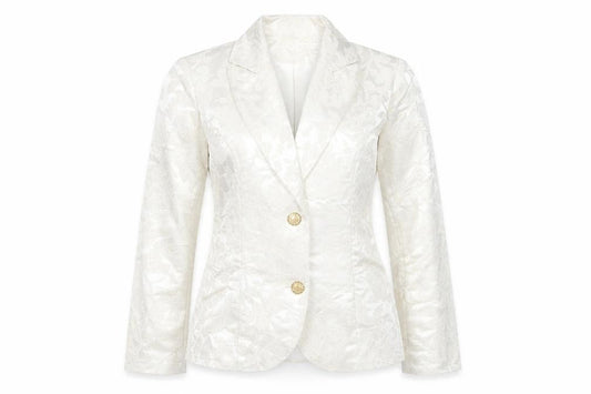 Front view of NY Collection Women's Ivory Metallic Floral Blazer, size S