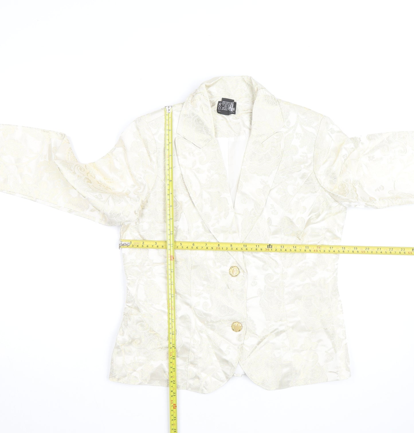 NY Collection Women's Ivory Metallic Floral Blazer Size S