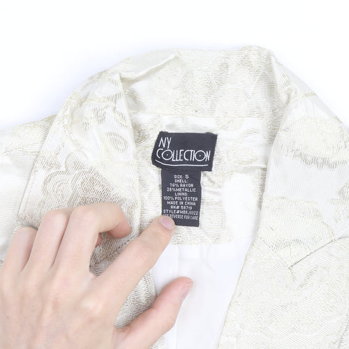 NY Collection Women's Ivory Metallic Floral Blazer Size S