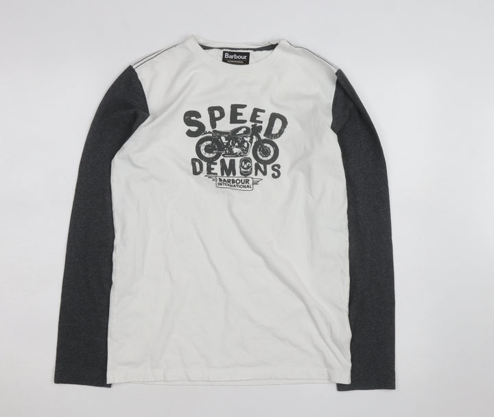 Barbour Boys White Long Sleeve Graphic Motorcycle T-Shirt Size 2XL
