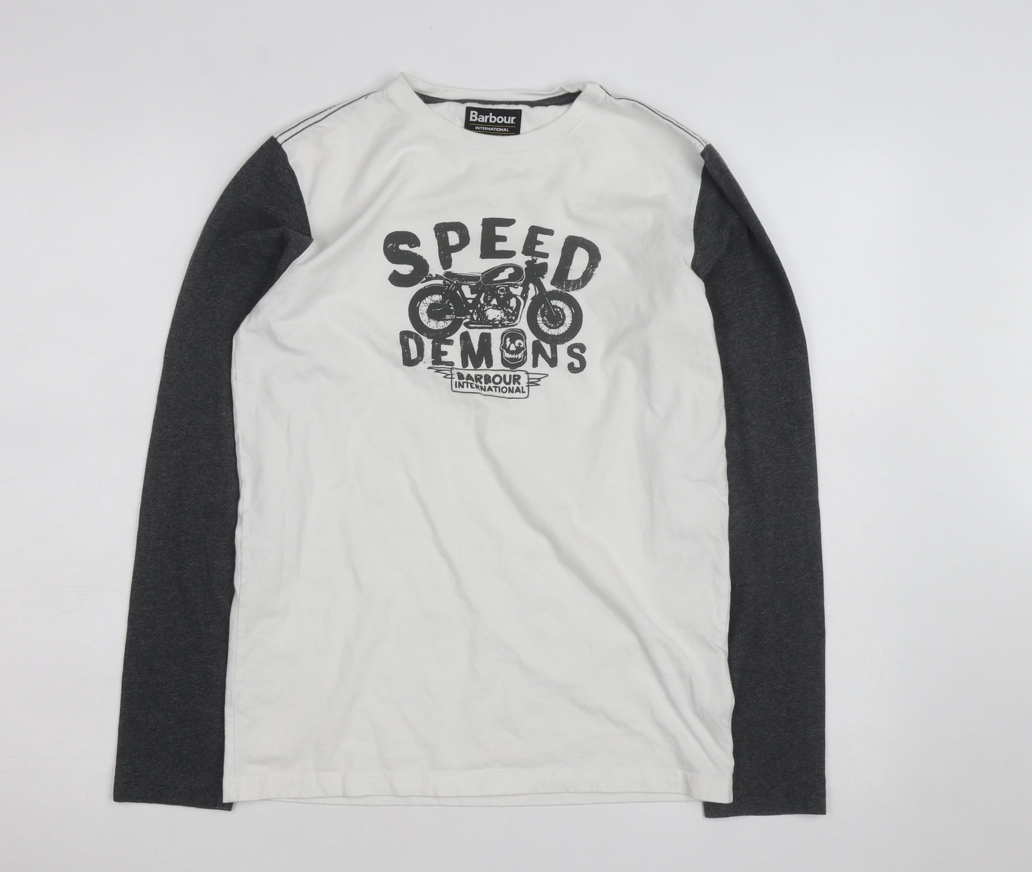 Barbour Boys White Long Sleeve Graphic Motorcycle T-Shirt Size 2XL