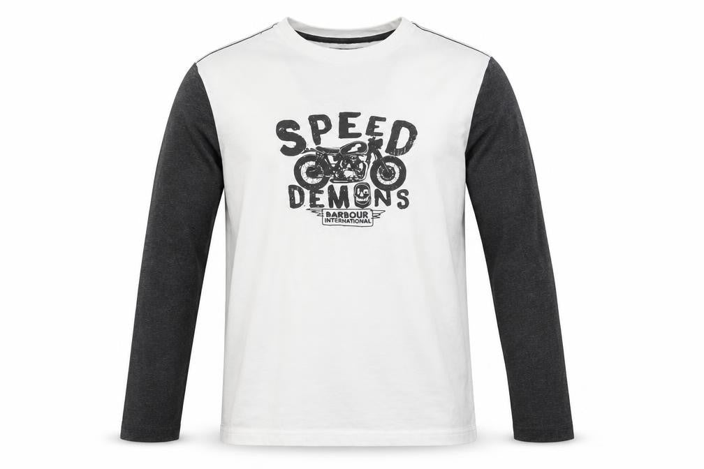 Barbour Boys White Long Sleeve Graphic Motorcycle T-Shirt Size 2XL