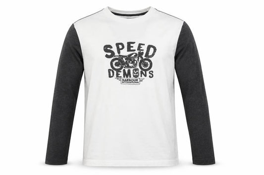 Barbour Boys White Long Sleeve Graphic Motorcycle T-Shirt Size 2XL