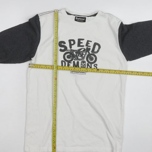 Barbour Boys White Long Sleeve Graphic Motorcycle T-Shirt Size 2XL