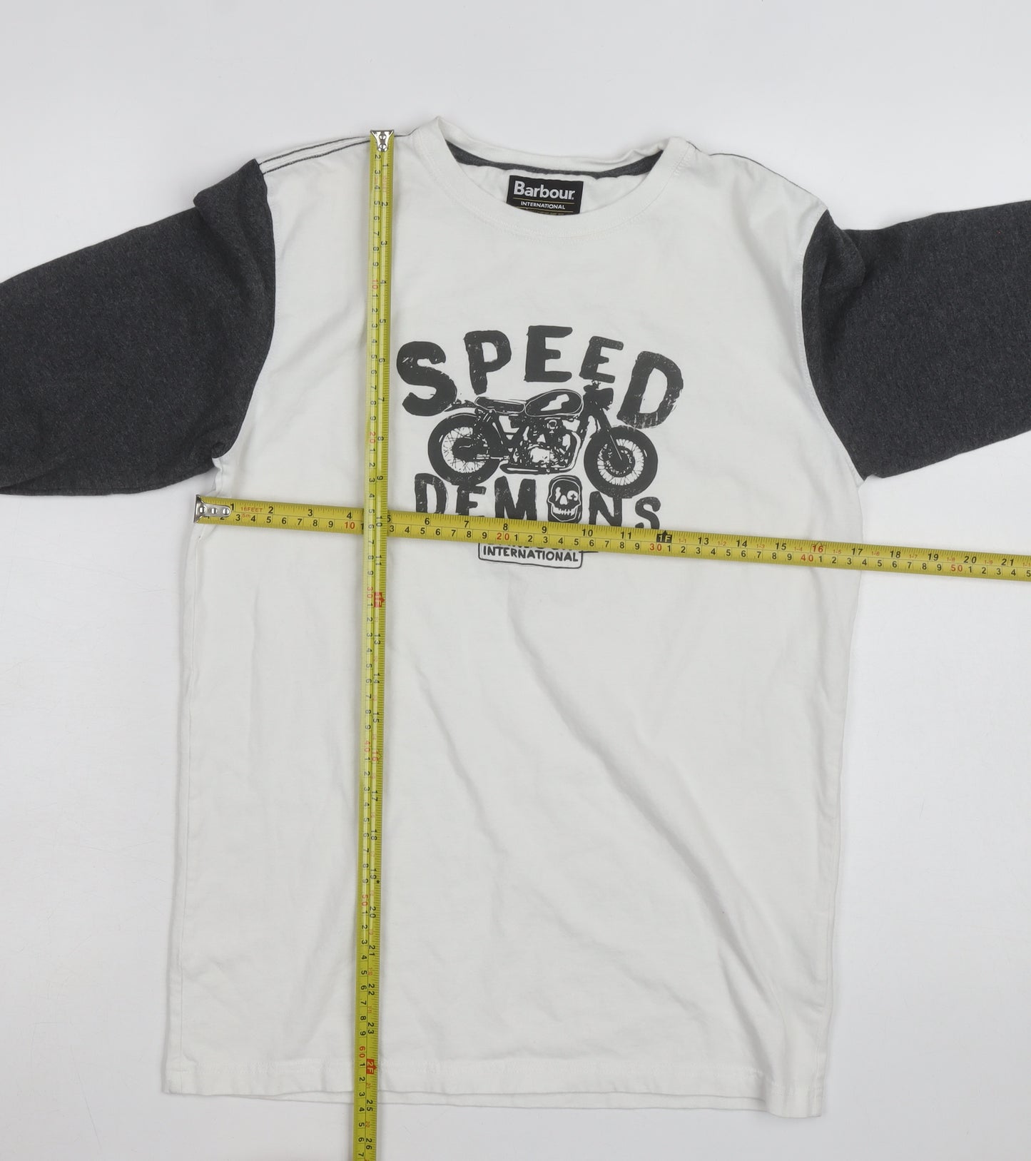 Barbour Boys White Long Sleeve Graphic Motorcycle T-Shirt Size 2XL