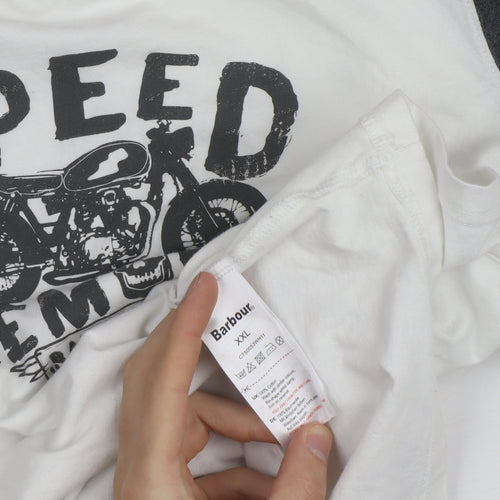 Barbour Boys White Long Sleeve Graphic Motorcycle T-Shirt Size 2XL