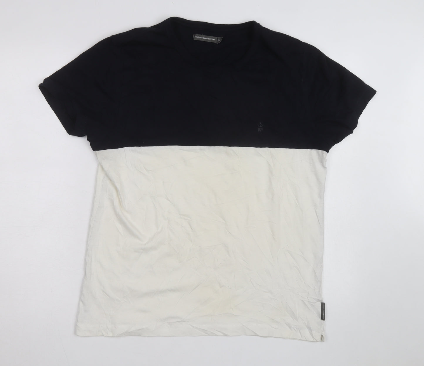 French Connection Men's Black & White XL Colourblock Crew Neck T-Shirt