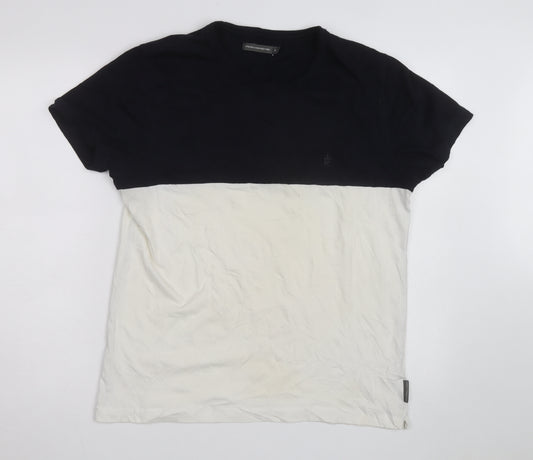 French Connection Men's Black & White XL Colourblock Crew Neck T-Shirt