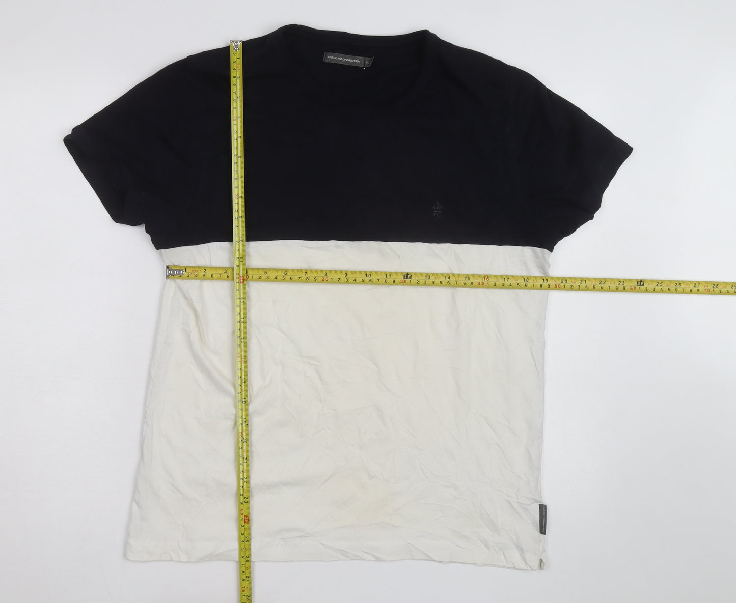 French Connection Men's Black & White XL Colourblock Crew Neck T-Shirt
