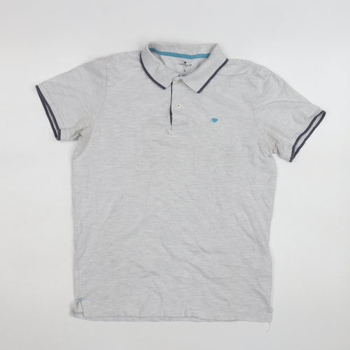 Tom Tailor Men's Grey Cotton Short Sleeve Polo Shirt Size S