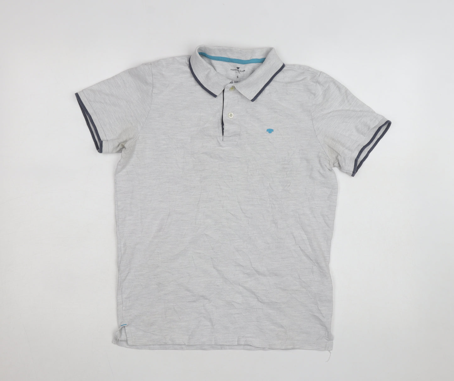 Tom Tailor Men's Grey Cotton Short Sleeve Polo Shirt Size S