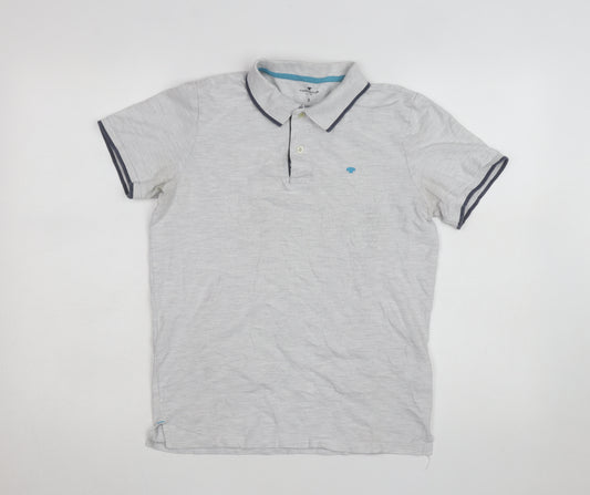 Tom Tailor Men's Grey Cotton Short Sleeve Polo Shirt Size S