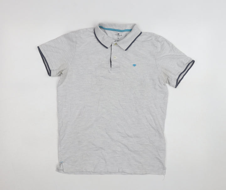 Tom Tailor Men's Grey Cotton Short Sleeve Polo Shirt Size S