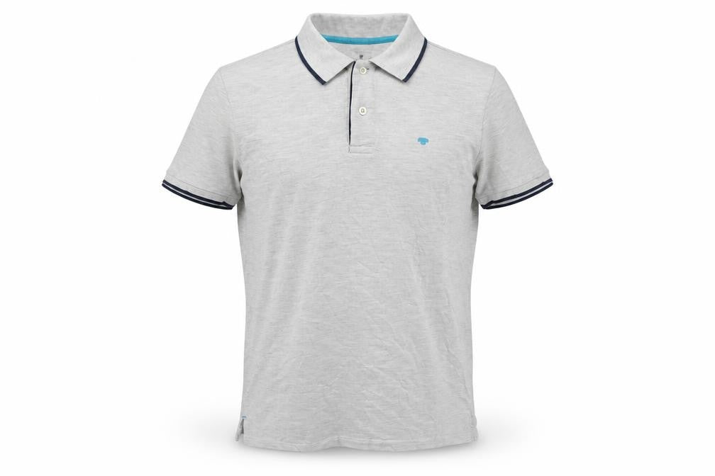 Front view of Tom Tailor Men's Grey Cotton Short Sleeve Polo Shirt, size S