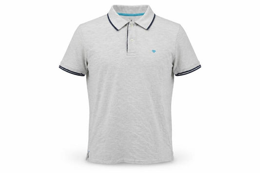 Front view of Tom Tailor Men's Grey Cotton Short Sleeve Polo Shirt, size S