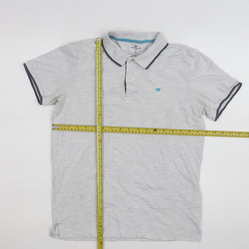 Tom Tailor Men's Grey Cotton Short Sleeve Polo Shirt Size S