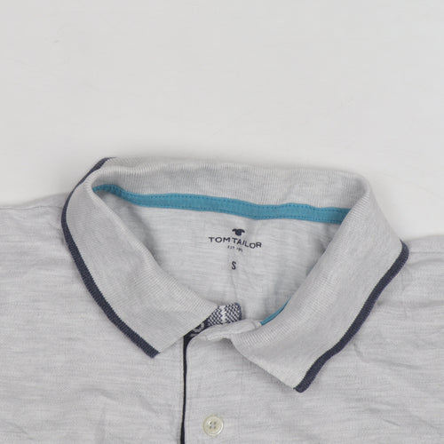 Tom Tailor Men's Grey Cotton Short Sleeve Polo Shirt Size S
