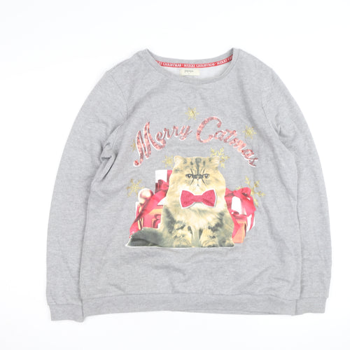 Papaya Unisex Grey Christmas Cat Graphic Sweatshirt Size 14