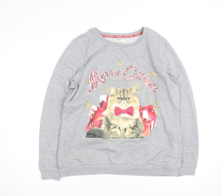 Papaya Unisex Grey Christmas Cat Graphic Sweatshirt Size 14