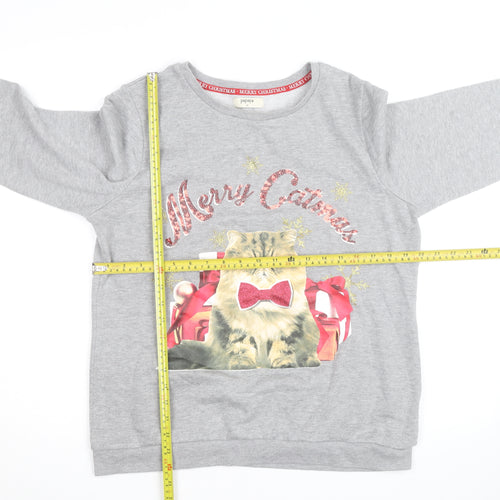 Papaya Unisex Grey Christmas Cat Graphic Sweatshirt Size 14