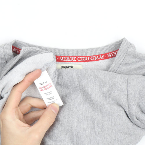 Papaya Unisex Grey Christmas Cat Graphic Sweatshirt Size 14