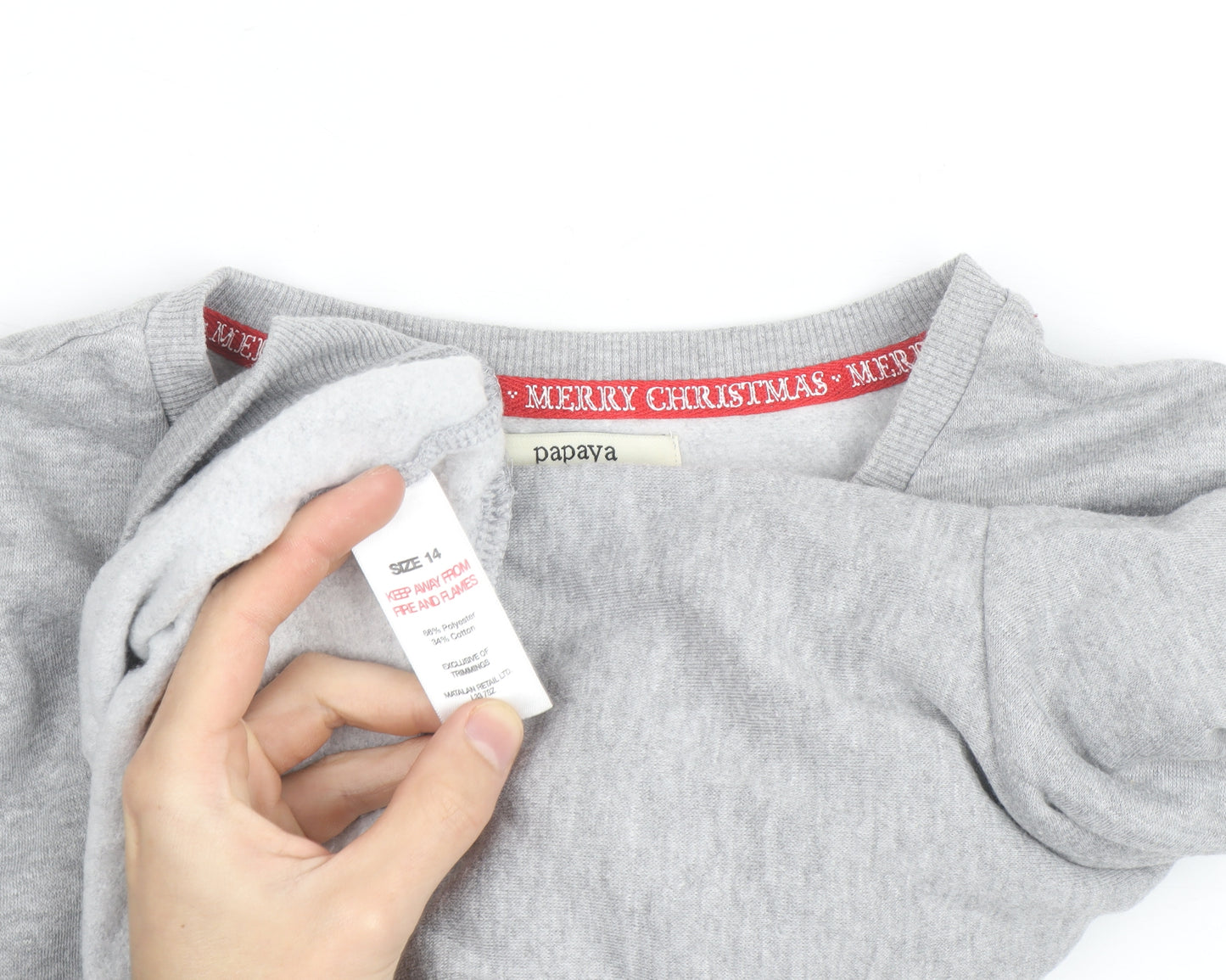 Papaya Unisex Grey Christmas Cat Graphic Sweatshirt Size 14