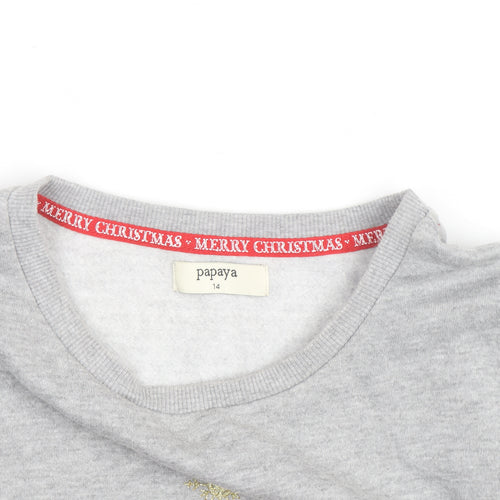 Papaya Unisex Grey Christmas Cat Graphic Sweatshirt Size 14
