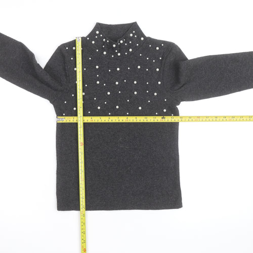 Zara Women Grey Mock Neck Beaded Knit Jumper Size M