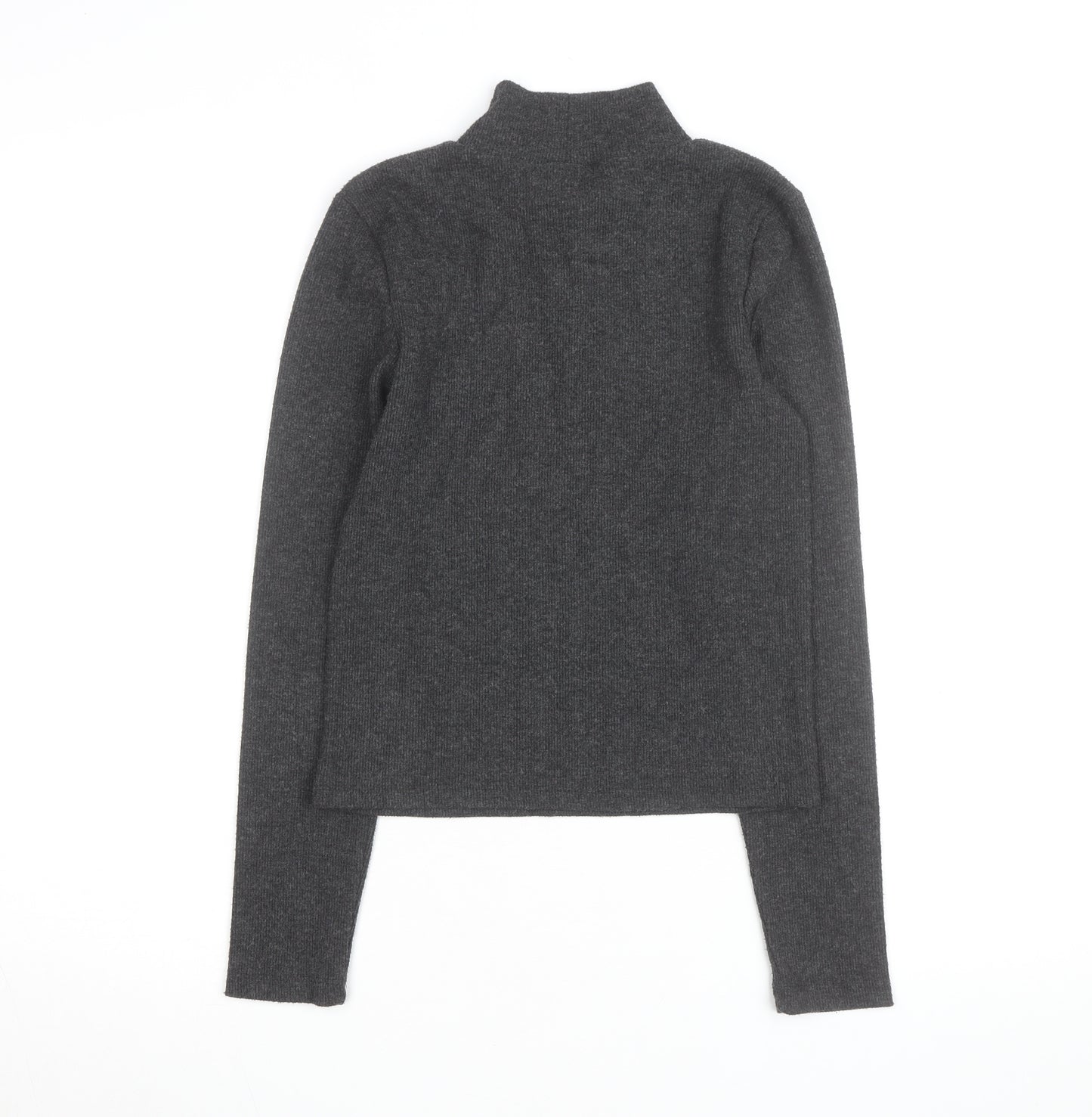 Zara Women Grey Mock Neck Beaded Knit Jumper Size M