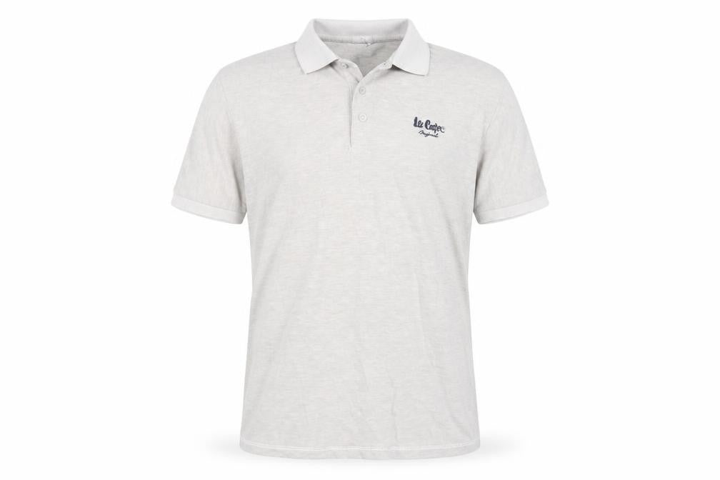 Front view of Lee Cooper Men's Beige Cotton Polo Shirt, size M, Regular Fit