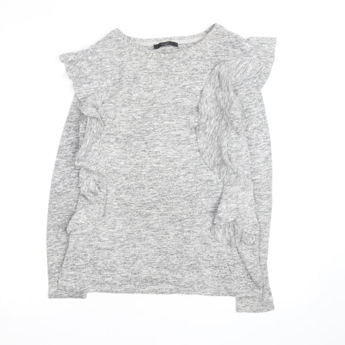 Next Women Grey Ruffle Long Sleeve Knit Jumper Size 8