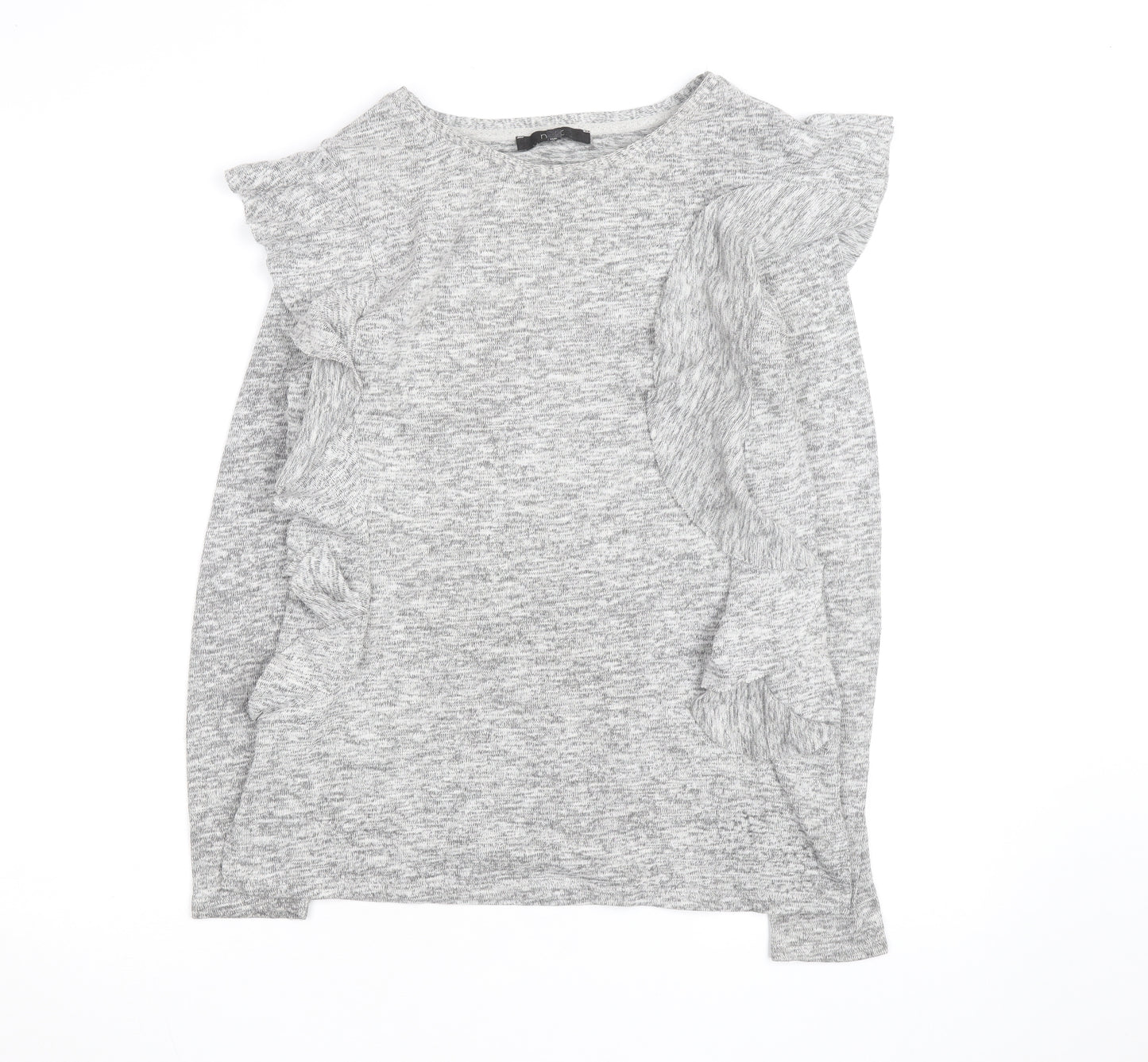 Next Women Grey Ruffle Long Sleeve Knit Jumper Size 8