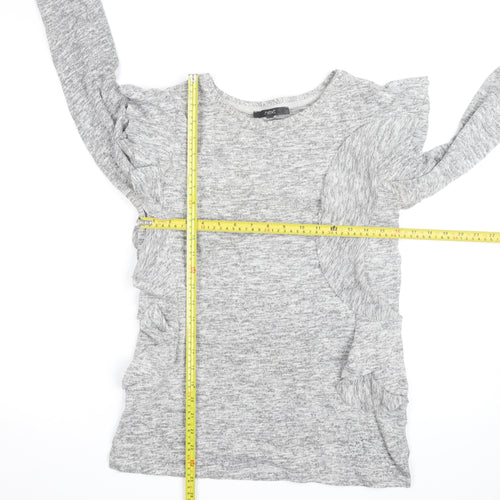 Next Women Grey Ruffle Long Sleeve Knit Jumper Size 8