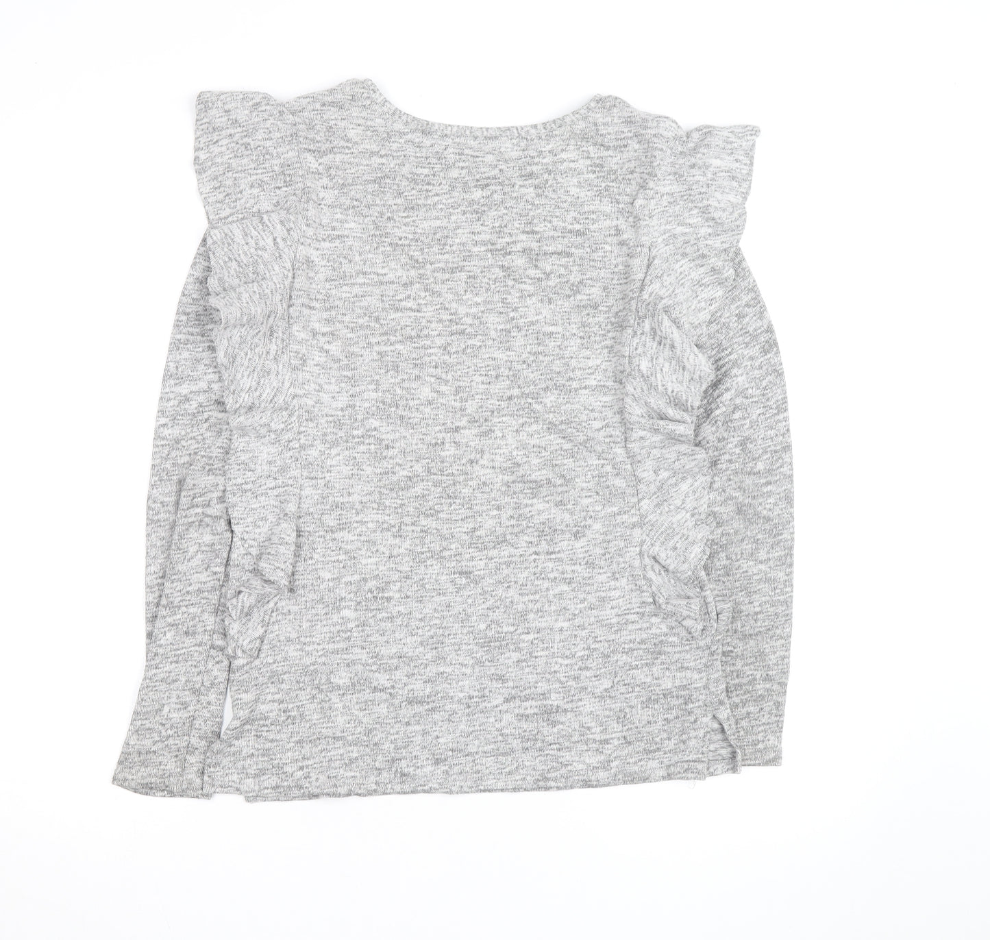 Next Women Grey Ruffle Long Sleeve Knit Jumper Size 8