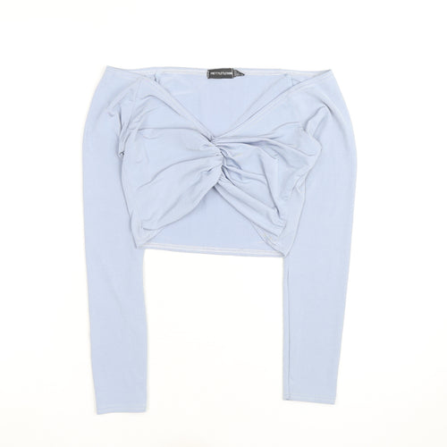 PrettyLittleThing Women's Blue Long Sleeve Off the Shoulder Cropped Top Size 10