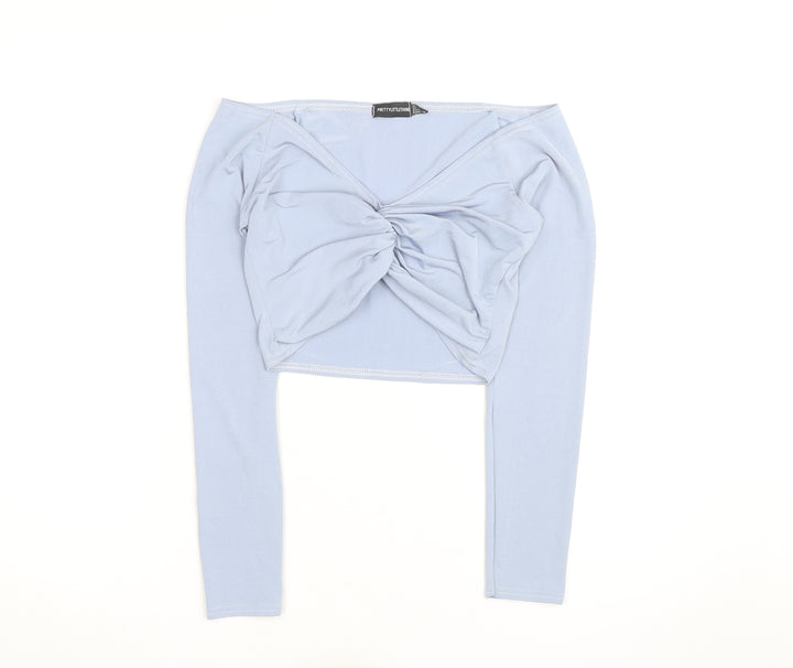 PrettyLittleThing Women's Blue Long Sleeve Off the Shoulder Cropped Top Size 10