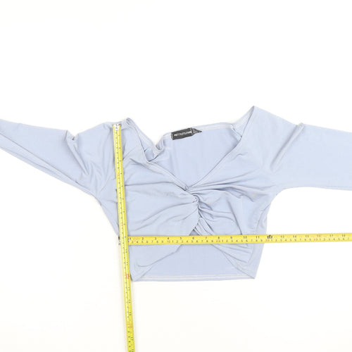 PrettyLittleThing Women's Blue Long Sleeve Off the Shoulder Cropped Top Size 10