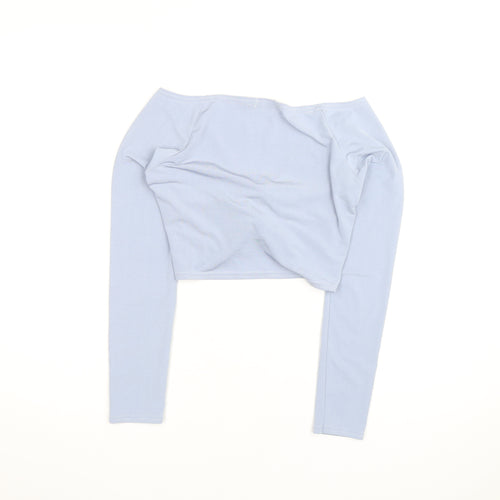 PrettyLittleThing Women's Blue Long Sleeve Off the Shoulder Cropped Top Size 10