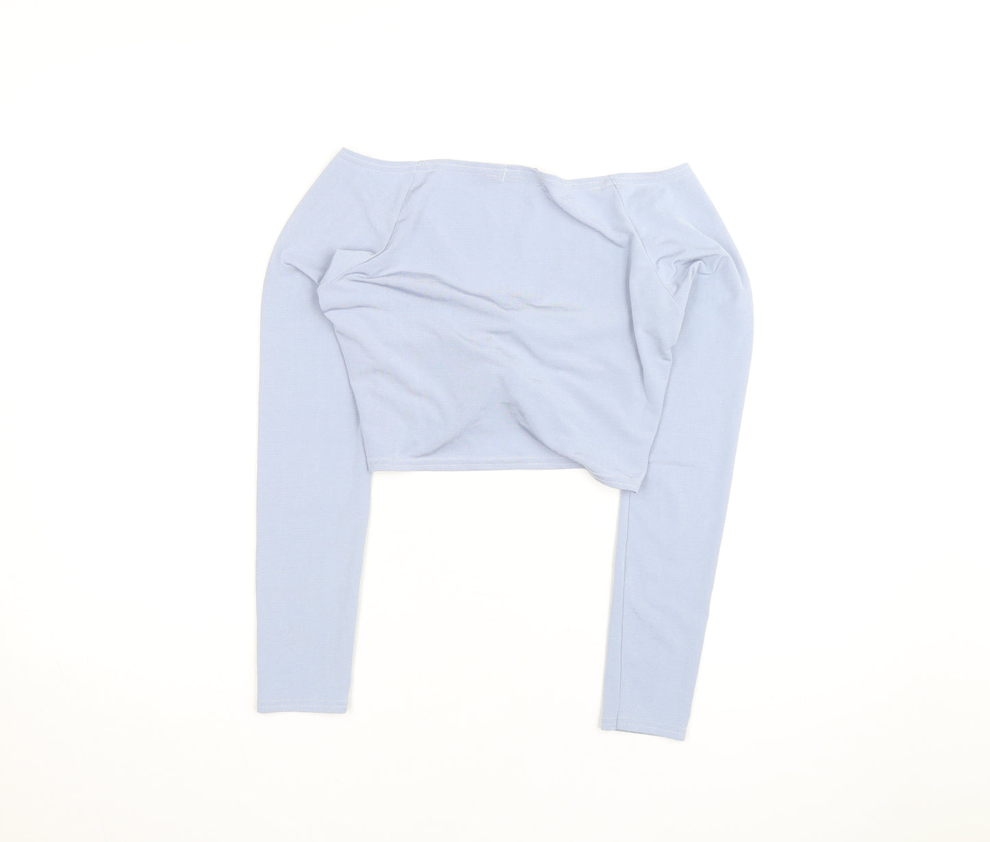 PrettyLittleThing Women's Blue Long Sleeve Off the Shoulder Cropped Top Size 10