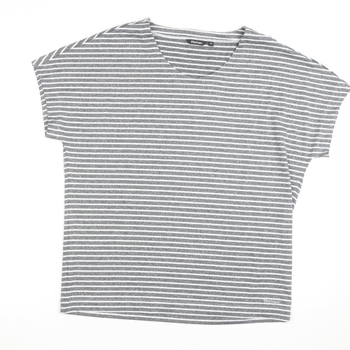 Rohan Women Grey Striped V-Neck Short Sleeve T-Shirt Size 14