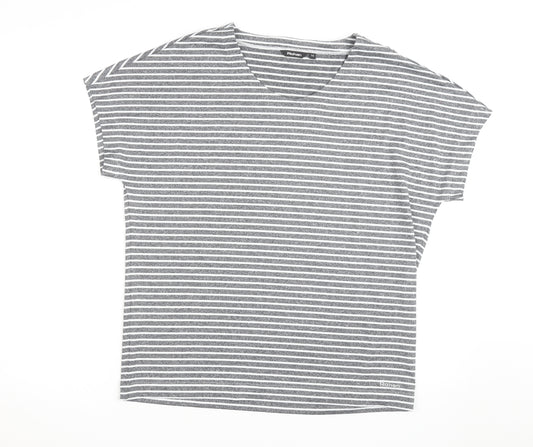 Rohan Women Grey Striped V-Neck Short Sleeve T-Shirt Size 14