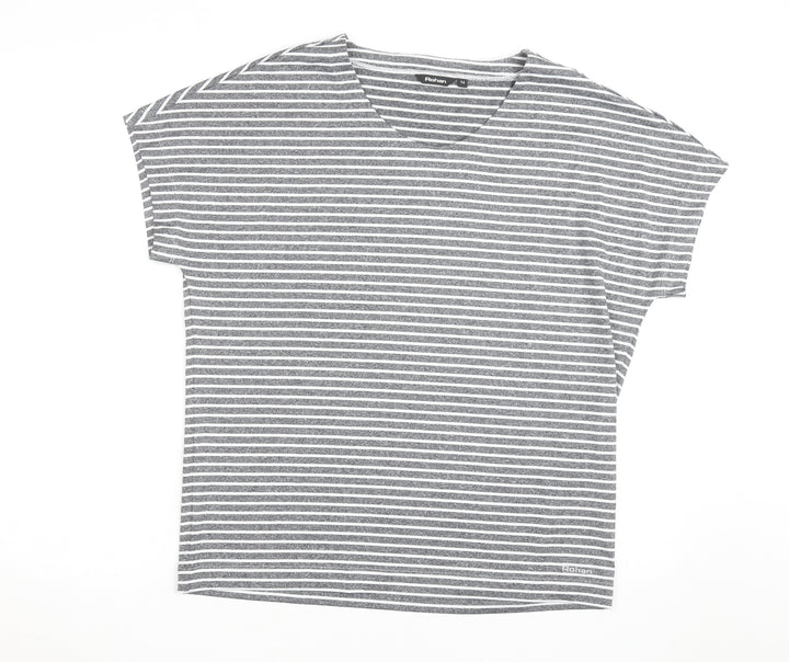Rohan Women Grey Striped V-Neck Short Sleeve T-Shirt Size 14