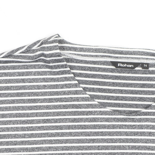 Rohan Women Grey Striped V-Neck Short Sleeve T-Shirt Size 14