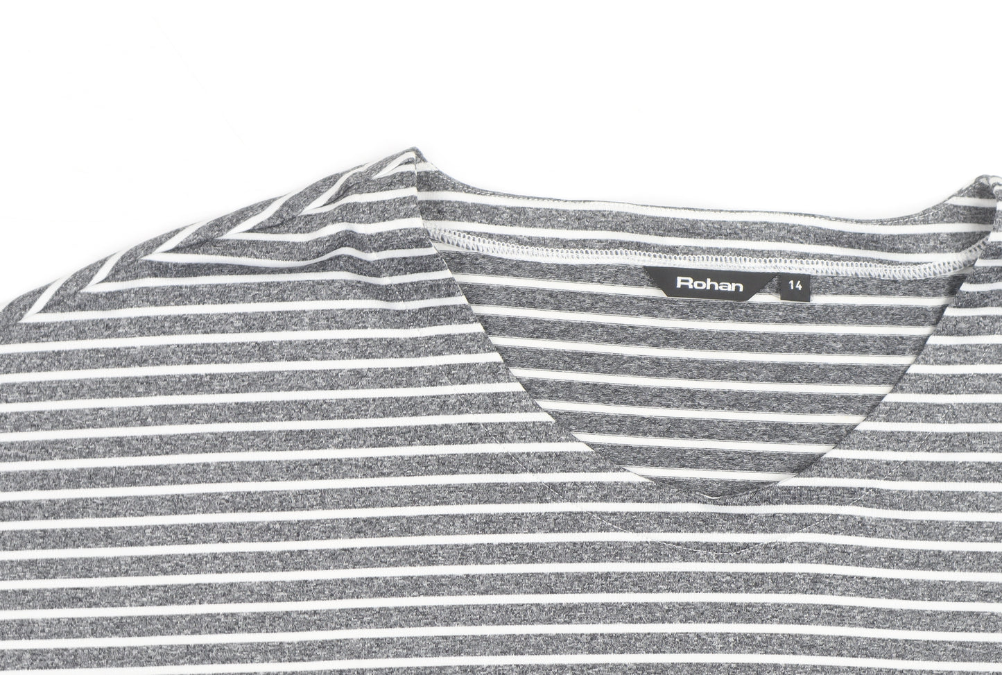 Rohan Women Grey Striped V-Neck Short Sleeve T-Shirt Size 14