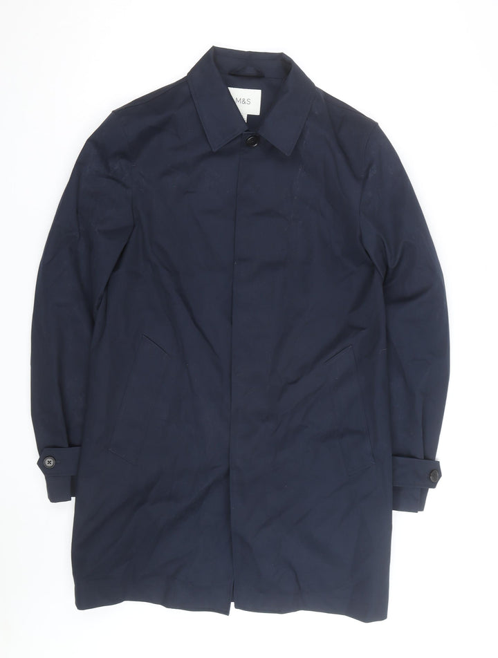 Marks and Spencer Men's Blue Regular Fit Mid-Length Trench Coat S