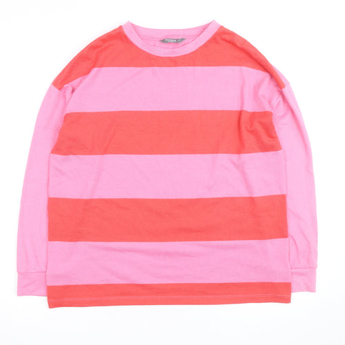 Nutmeg Women Pink Striped Cotton Crew Neck Jumper Size 12