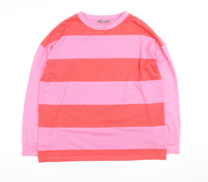 Nutmeg Women Pink Striped Cotton Crew Neck Jumper Size 12