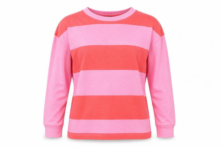 Nutmeg Women Pink Striped Cotton Crew Neck Jumper Size 12